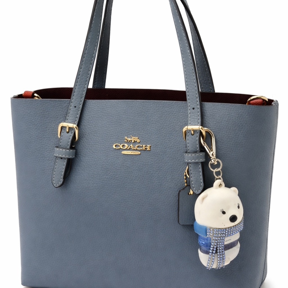 Coach Slate Blue Leather Tote with Bear Charm